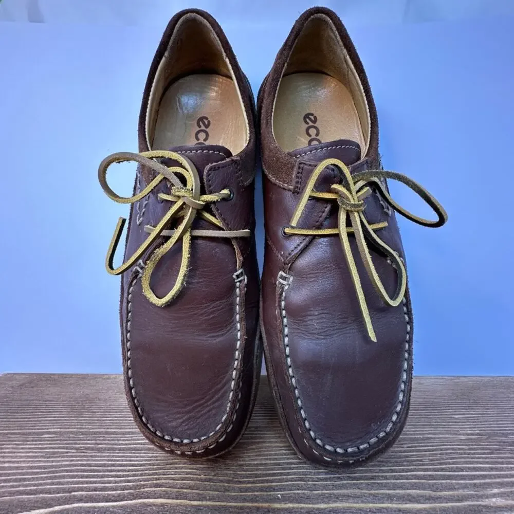 Ecco Mens Dress Shoes Brown Nubuck Leather Lace Up 2 Eye Size 42 EU/ 8 US Casual